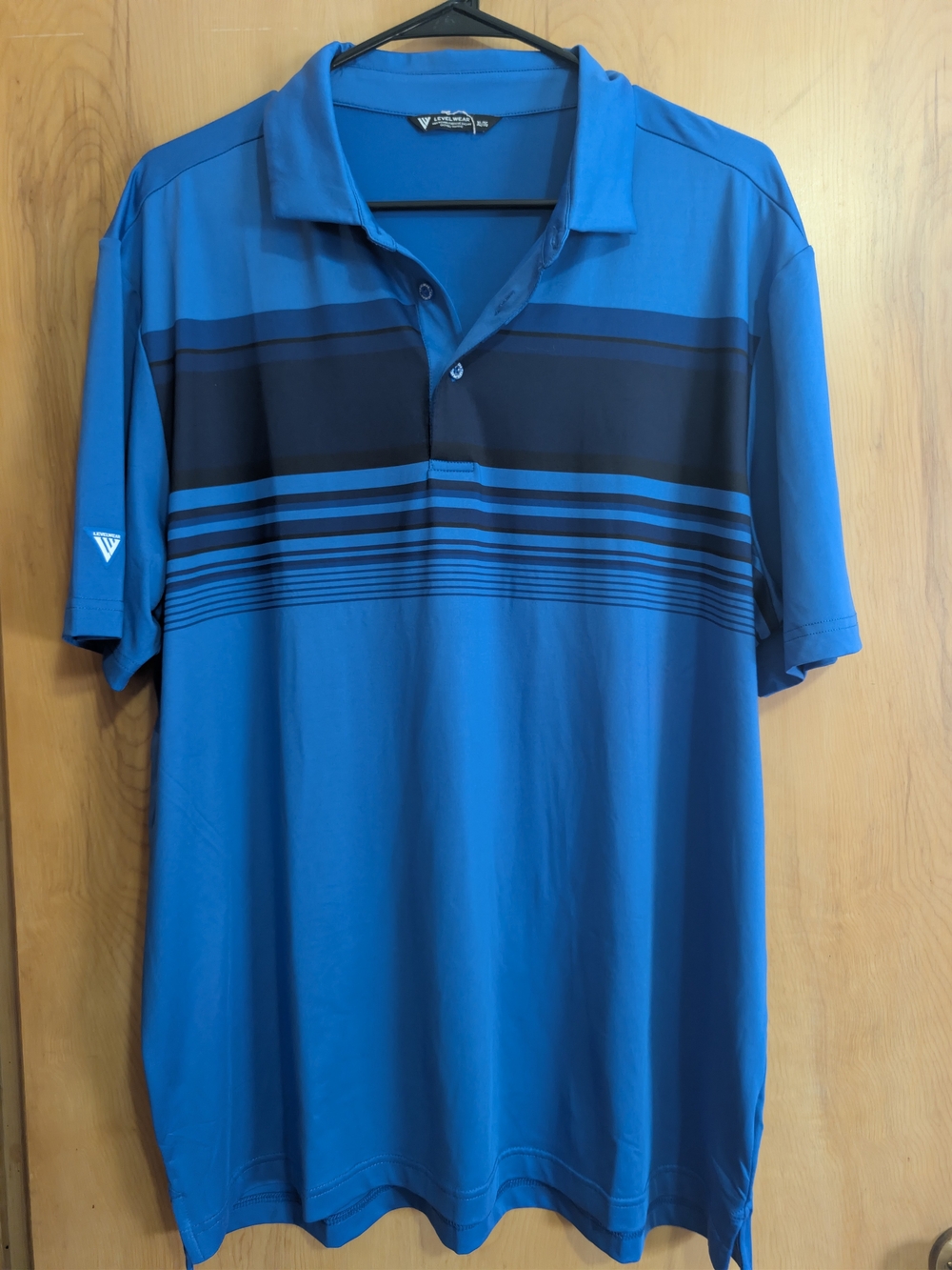 Men's Blue Striped Performance Polo by Levelwear